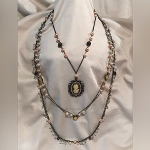 3 Layer Cameo Beaded Necklace